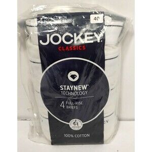 Jockey Classics Mens Briefs Size 40 Full Rise 4-Pack 100% Cotton NEW